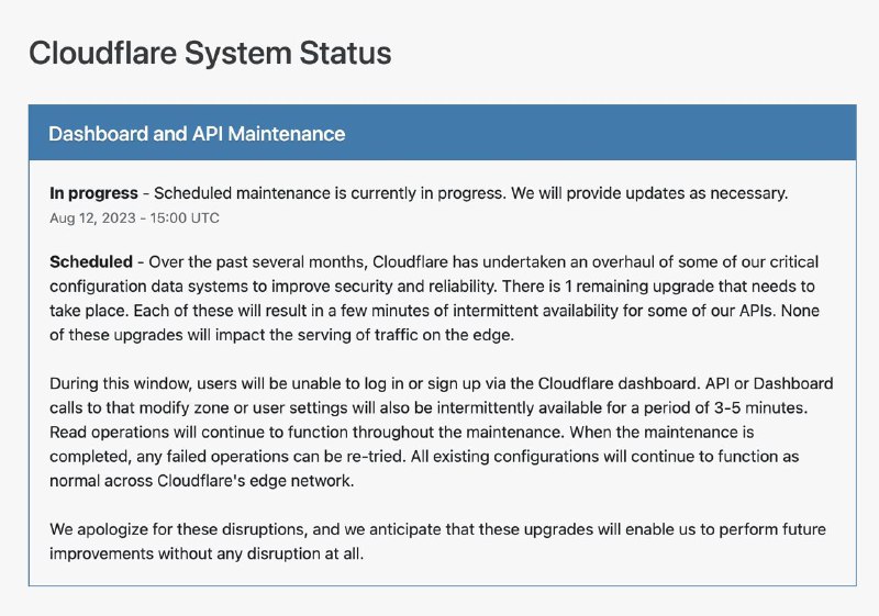 Cloudflare 仪表盘维护（已完成）