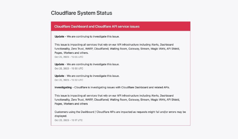 Cloudflare 仪表盘和 API 服务均出现故障目前访问仪表盘大概率出现 503/504 错误