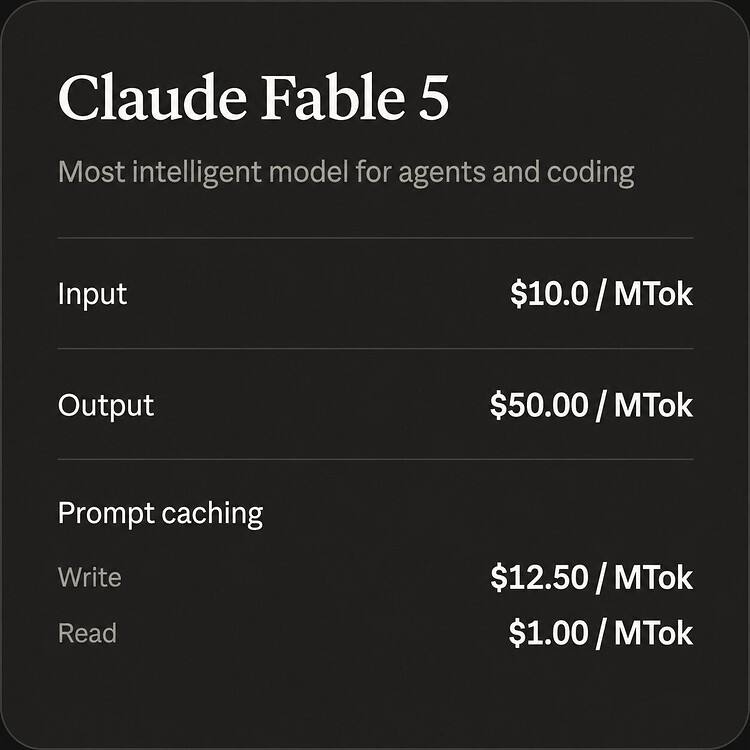 Anthropic 发布 Claude Fable 5Claude Fable 5 是 Anthropic 最新的旗舰模型，全新模型家族 Fable 脱胎于 Mythos，是 Anthropic 迄今为止最智能的模型