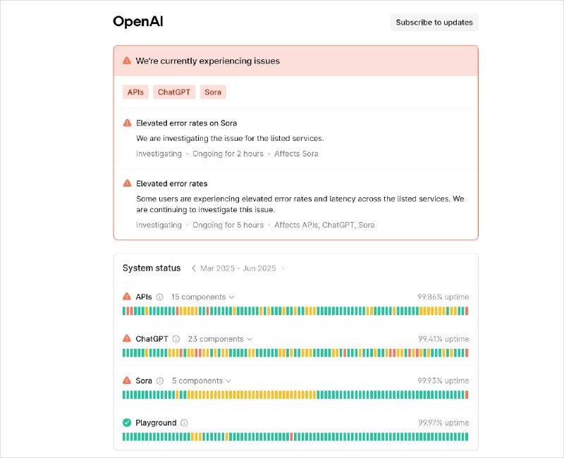OpenAI 正面临服务部分宕机