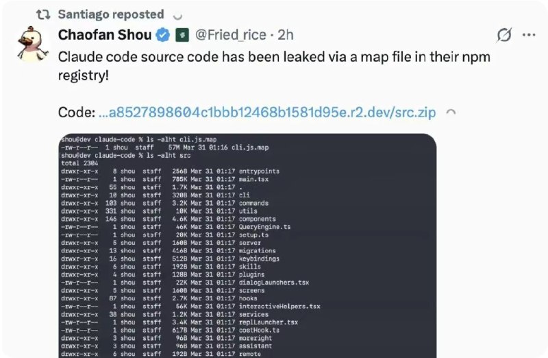Claude Code 源码因 Source Map 配置疏漏再次泄露3 月 31 日，有开发者发现 Anthropic 旗下 AI 编程智能体 Claude Code 的 v2.1.88 版本 NPM 发布包中包含了完整的 Source Map 文件 (cli.js.map)