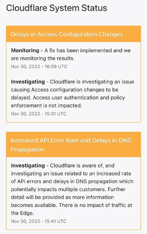 Cloudflare部分API操作故障，涉及DNS变更等仪表盘操作