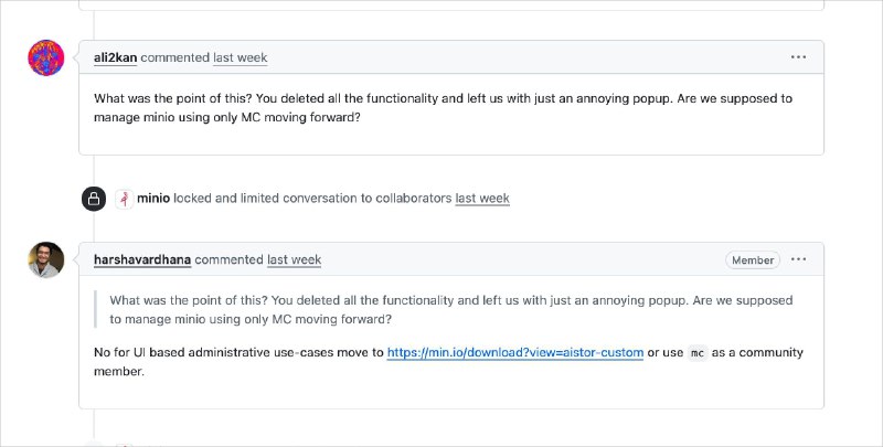 MinIO 社区版 11 万行代码被删除，Web 管理功能全面移除2025 年 5 月 24 日，知名开源对象存储项目 MinIO 发布了一个引发社区强烈争议的版本更新